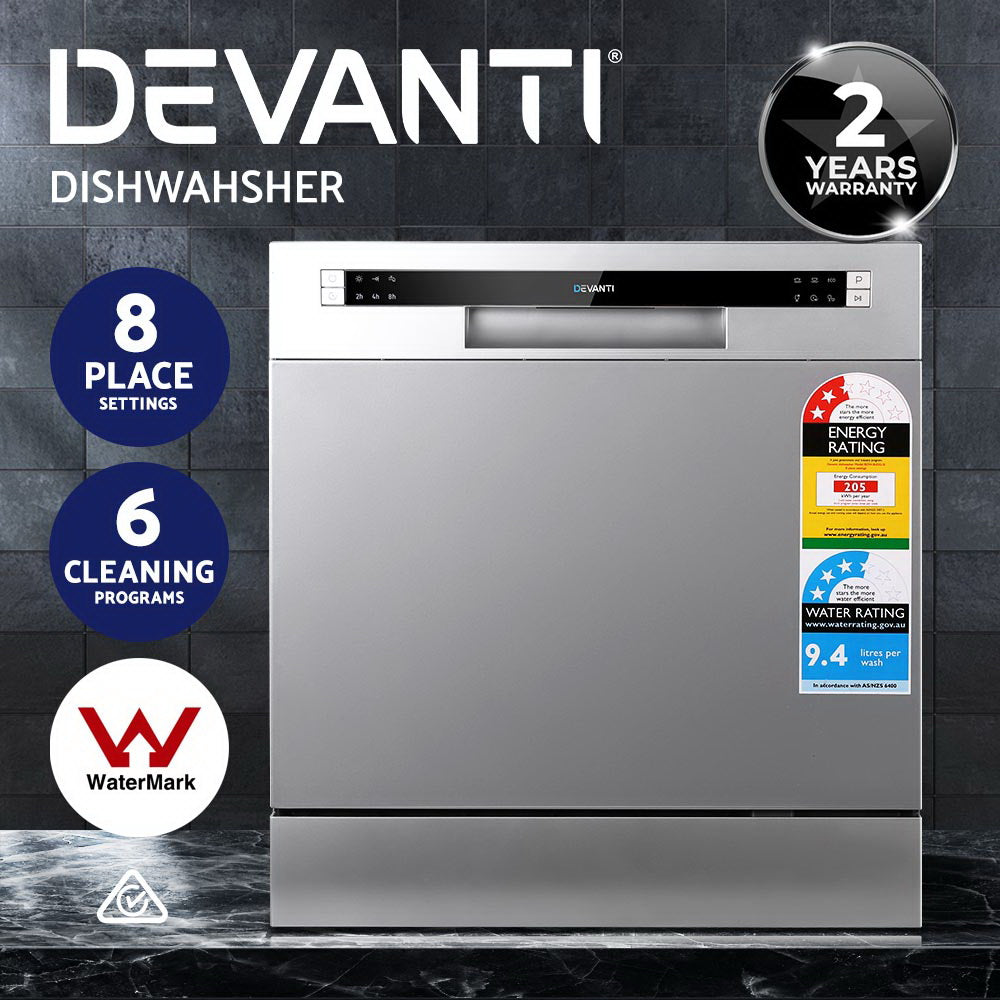 Devanti 8 Place Settings Benchtop Dishwasher Sliver-Appliances > Kitchen Appliances-PEROZ Accessories