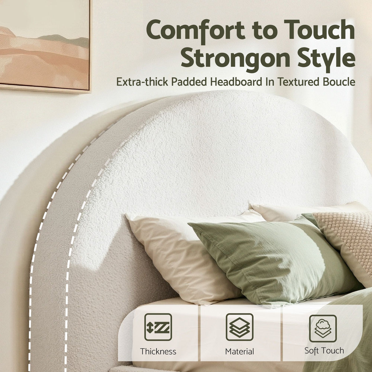 Artiss Queen Size Headboard for Bed Frame Boucle Fabric No-Assembly Vacuum Compressed Soft Backrest with Removable Washable Cover 171cm Wide-Furniture > Bedroom > Headboards-PEROZ Accessories