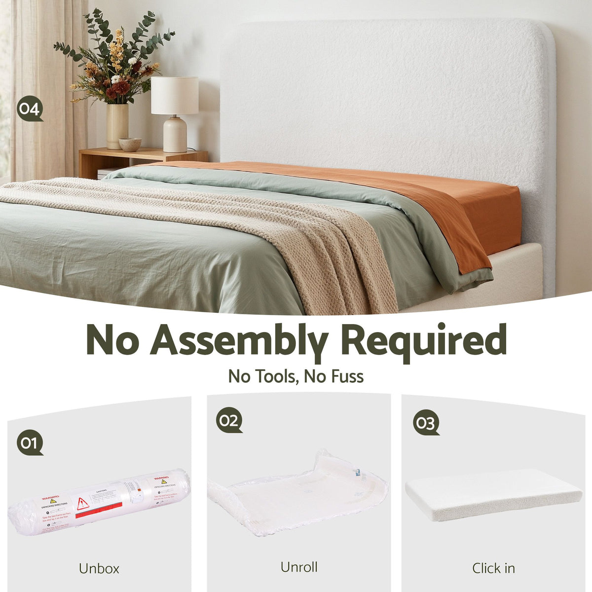Artiss Double Headboard for Bed Frame Boucle Fabric No-Assembly Vacuum Compressed Soft Backrest with Removable Washable Cover 155cm Wide-Furniture > Bedroom > Headboards-PEROZ Accessories