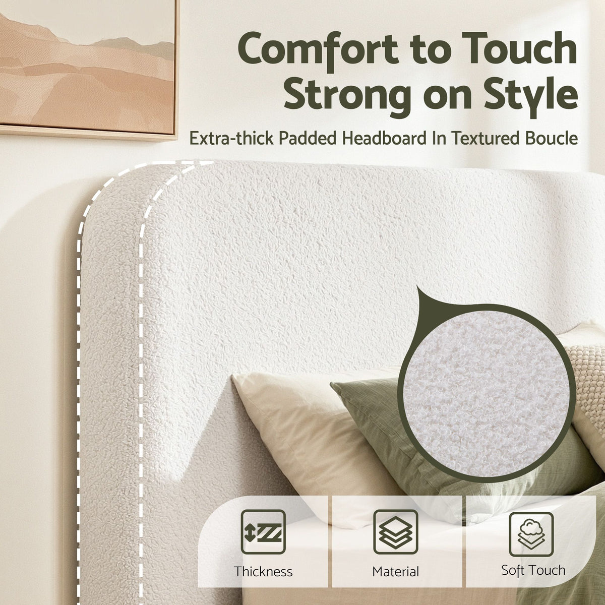 Artiss Double Headboard for Bed Frame Boucle Fabric No-Assembly Vacuum Compressed Soft Backrest with Removable Washable Cover 155cm Wide-Furniture > Bedroom > Headboards-PEROZ Accessories