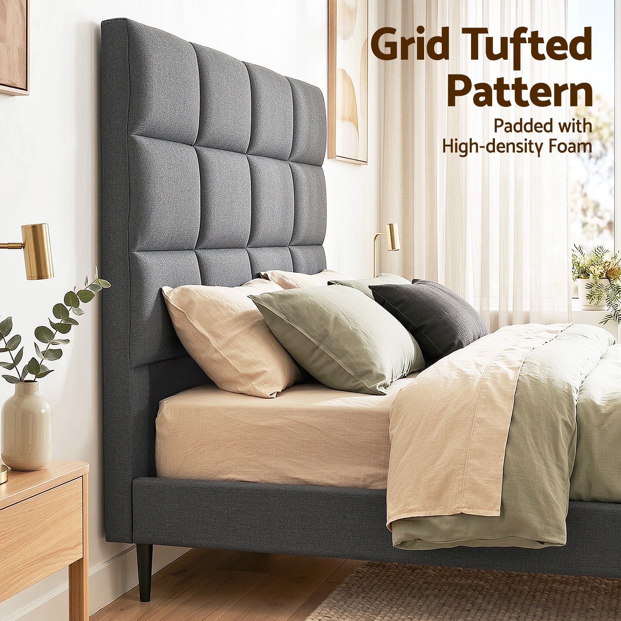 Artiss Bed Headboard Queen Bedhead Linen Fabric Charcoal-Furniture > Bedroom > Headboards-PEROZ Accessories