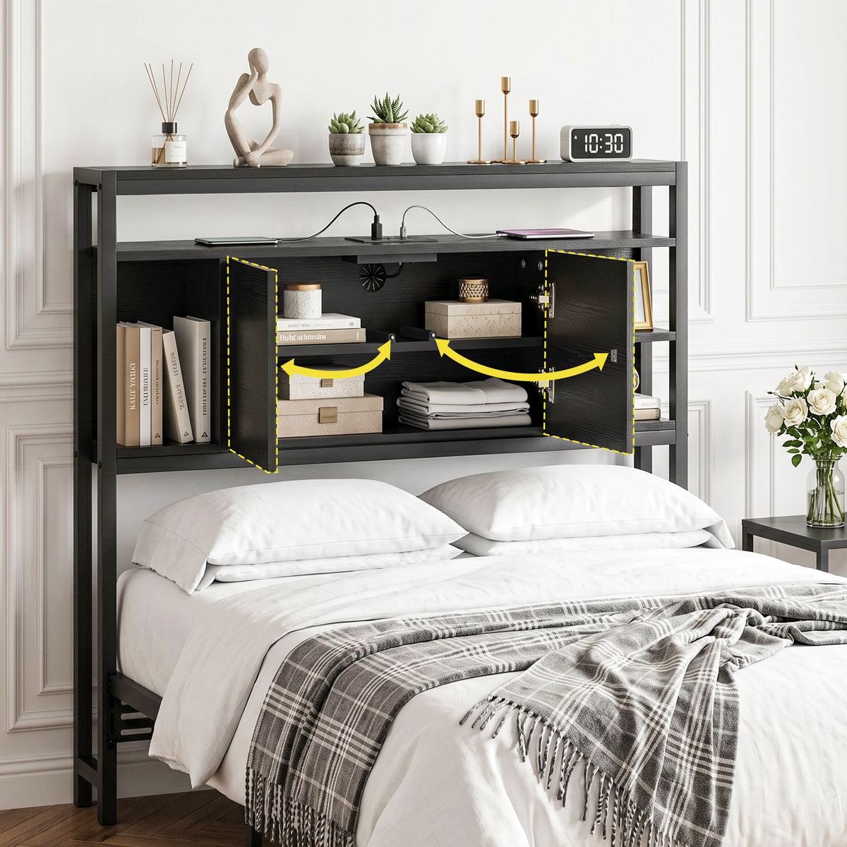 Artiss Bed Headboard King Single Storage Bedhead Charging Station Black-Furniture > Bedroom > Headboards-PEROZ Accessories