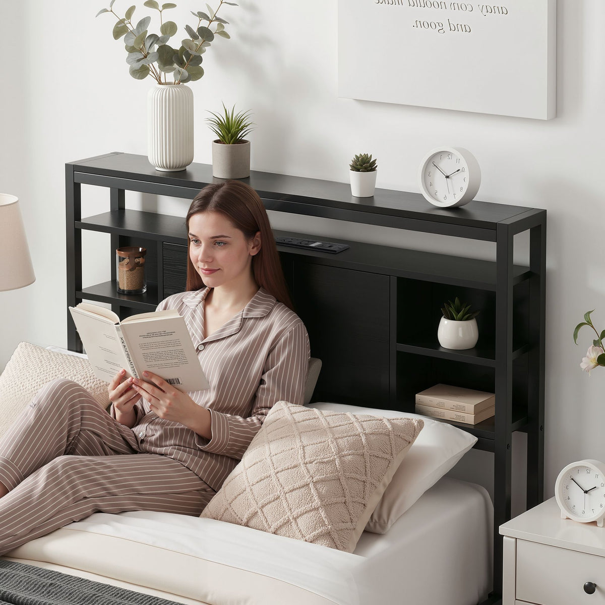 Artiss Bed Headboard King Single Storage Bedhead Charging Station Black-Furniture > Bedroom > Headboards-PEROZ Accessories