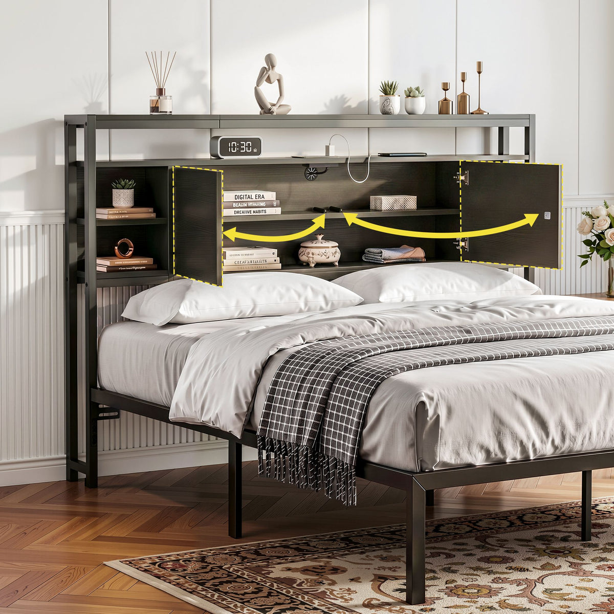 Artiss Bed Headboard Queen Storage Bedhead Charging Station Black-Furniture > Bedroom > Headboards-PEROZ Accessories