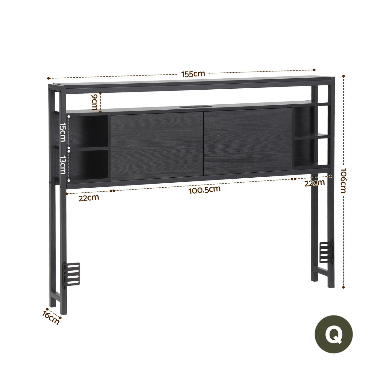 Artiss Bed Headboard Queen Storage Bedhead Charging Station Black-Furniture > Bedroom > Headboards-PEROZ Accessories