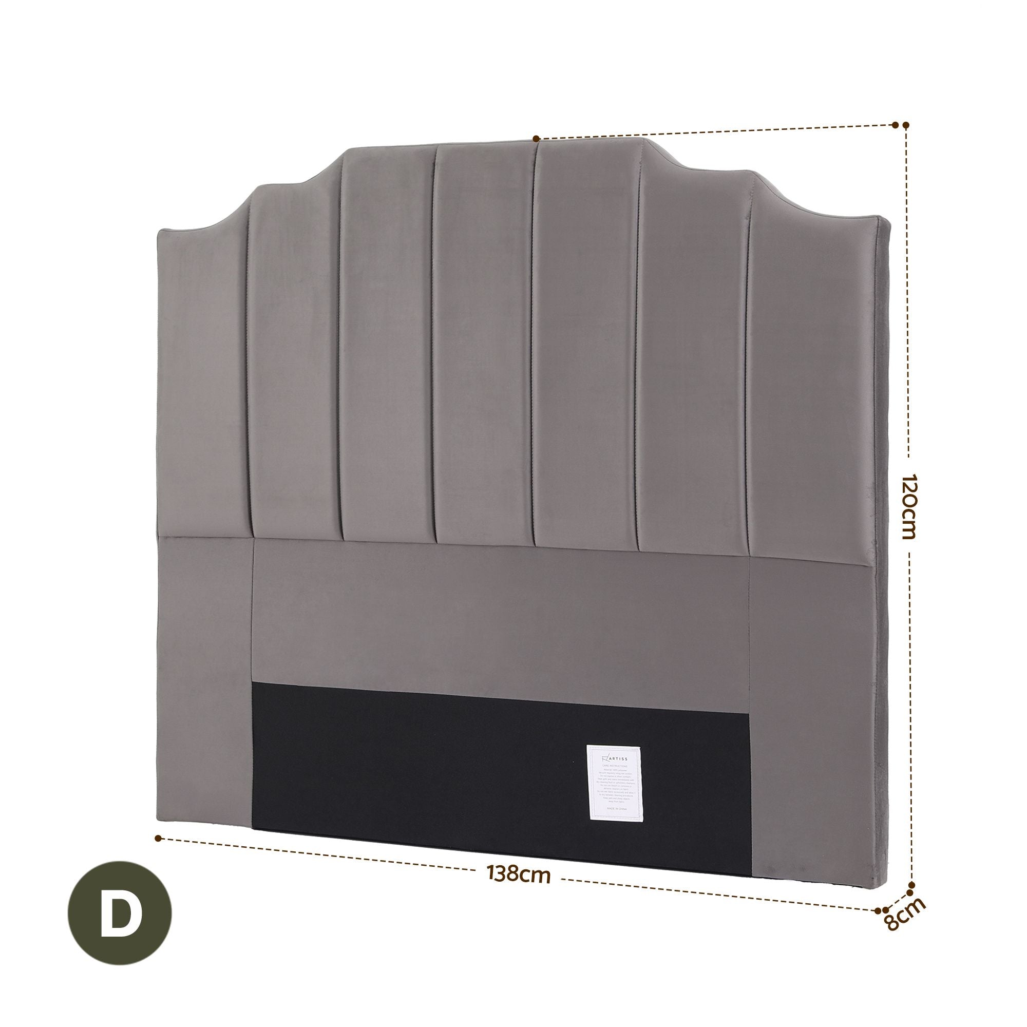 Artiss Bed Head Headboard Double Velvet 138CM - Grey-Furniture > Bedroom > Headboards-PEROZ Accessories