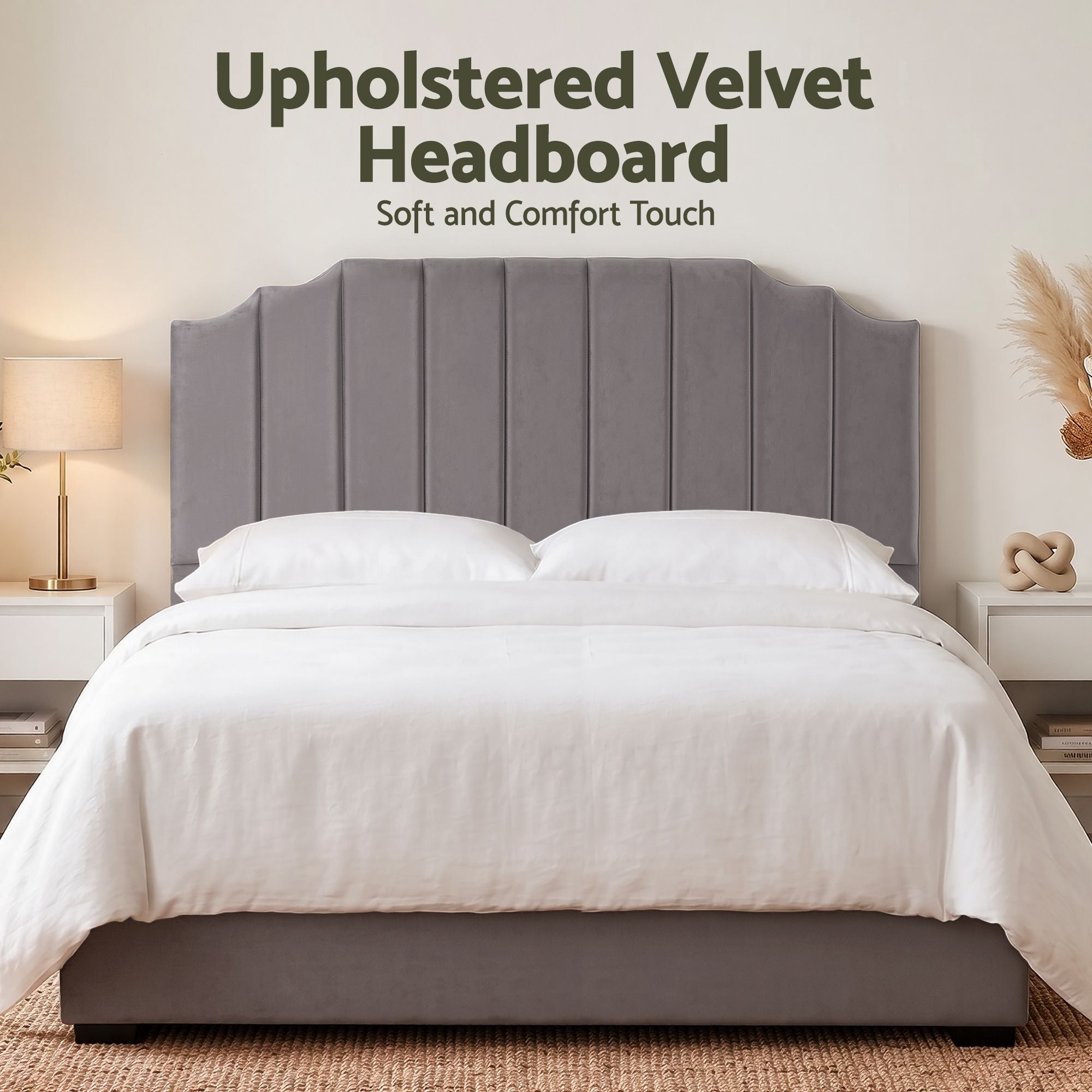 Artiss Bed Head Headboard King Velvet 183CM - Grey-Furniture > Bedroom > Headboards-PEROZ Accessories