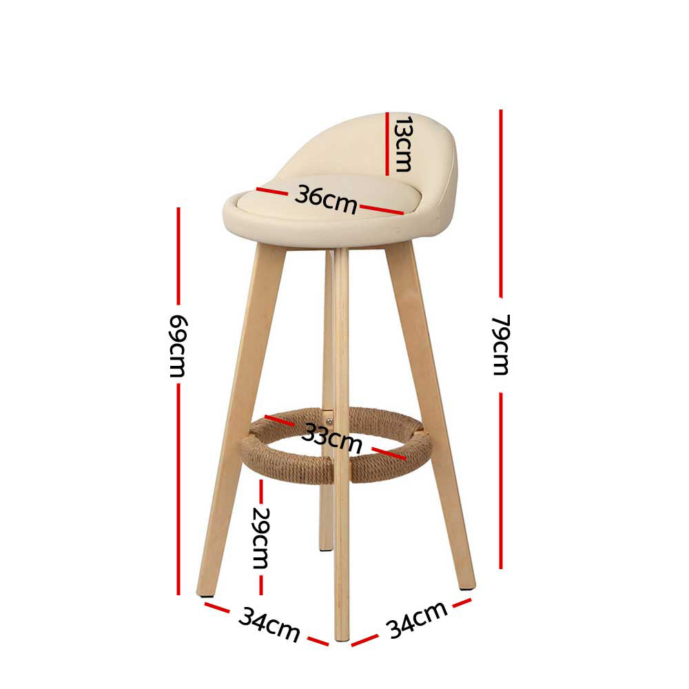 Artiss 2x Bar Stools Padded Leather Wooden Beige-Bar Stools-PEROZ Accessories