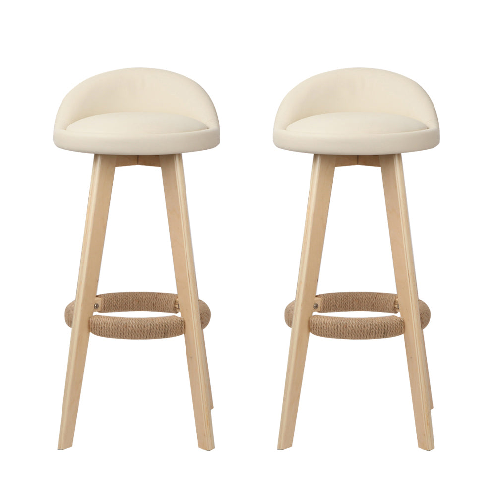 Artiss 2x Bar Stools Padded Leather Wooden Beige-Bar Stools-PEROZ Accessories