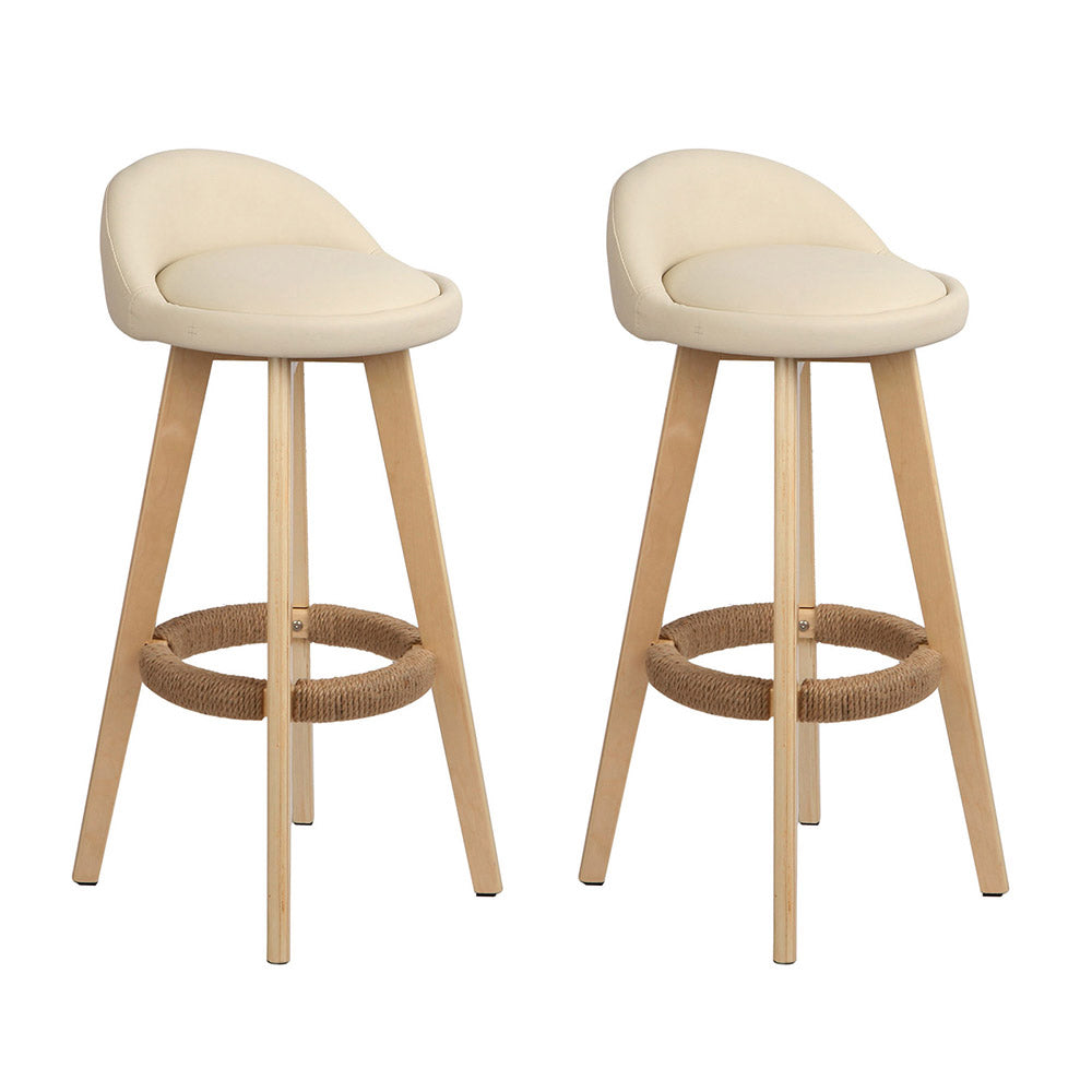 Artiss 2x Bar Stools Padded Leather Wooden Beige-Bar Stools-PEROZ Accessories