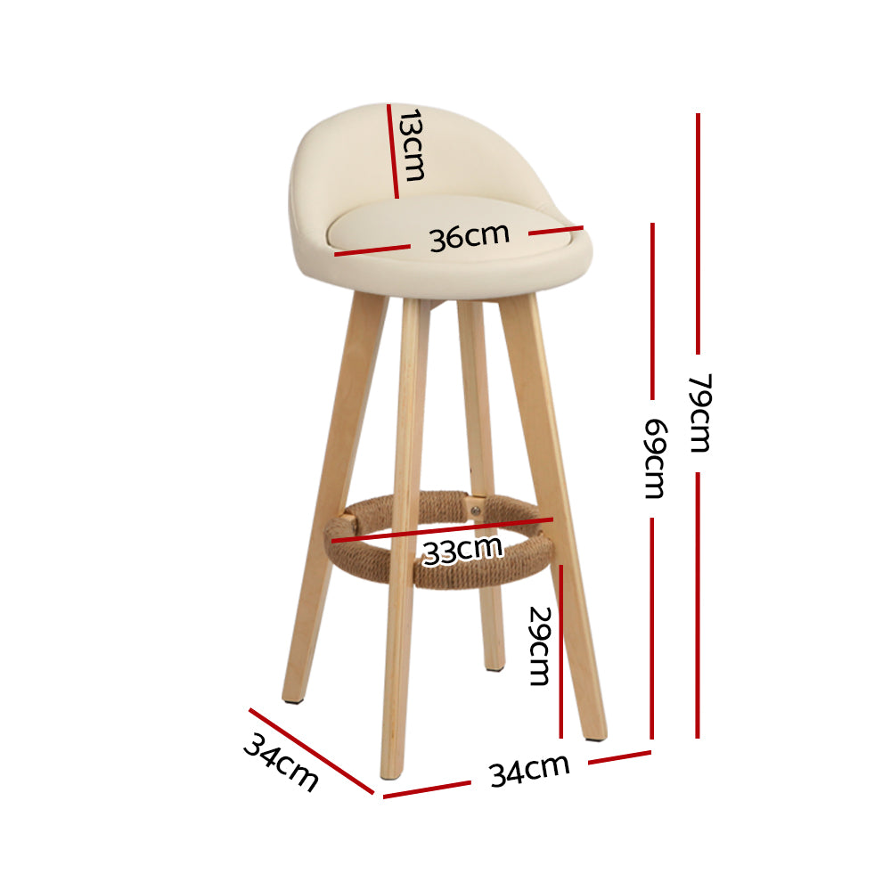 Artiss 4x Bar Stools Padded Leather Wooden Beige-Furniture > Bar Stools & Chairs > Table & Bar Stools-PEROZ Accessories