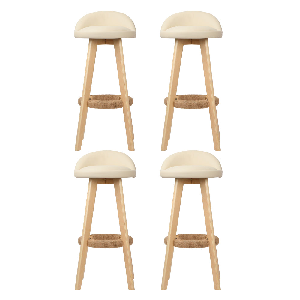 Artiss 4x Bar Stools Padded Leather Wooden Beige-Furniture > Bar Stools & Chairs > Table & Bar Stools-PEROZ Accessories