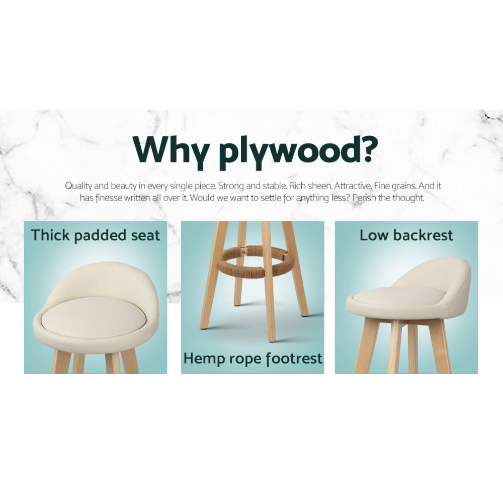 Artiss 4x Bar Stools Padded Leather Wooden Beige-Furniture > Bar Stools & Chairs > Table & Bar Stools-PEROZ Accessories