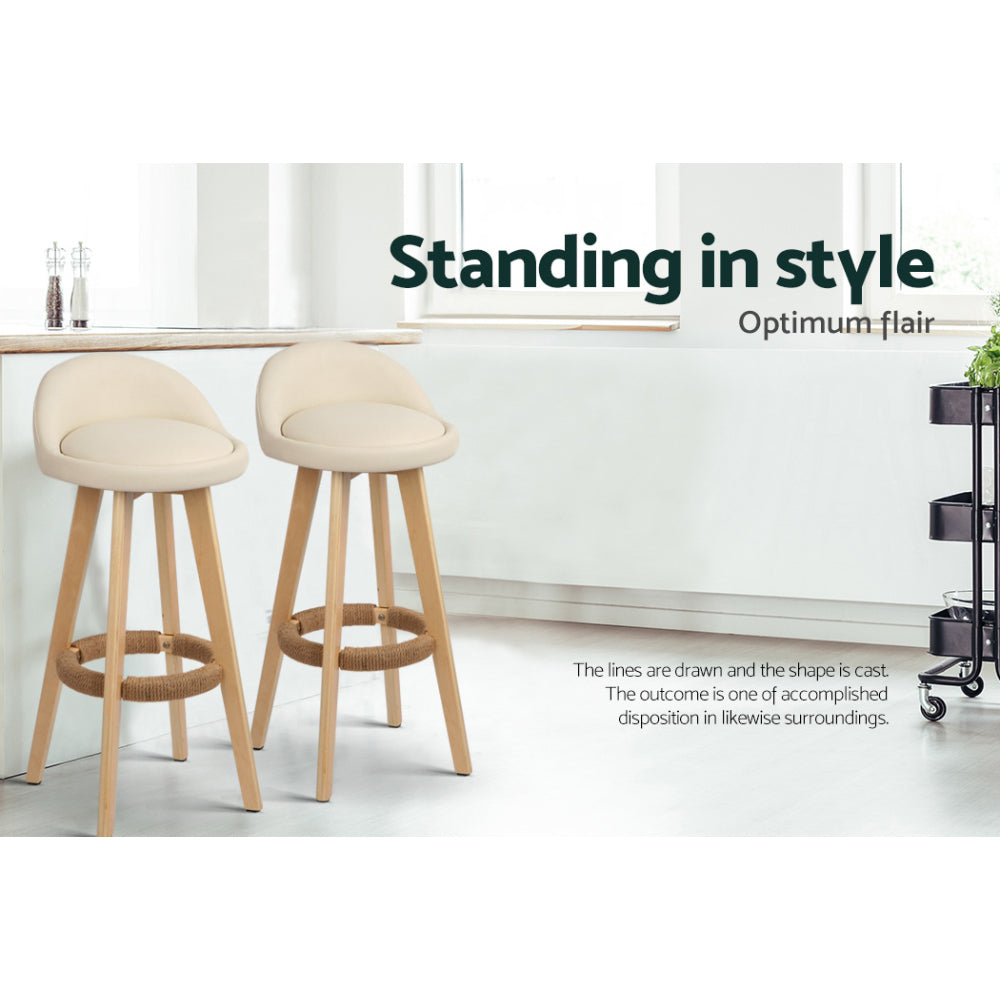 Artiss 4x Bar Stools Padded Leather Wooden Beige-Furniture > Bar Stools & Chairs > Table & Bar Stools-PEROZ Accessories
