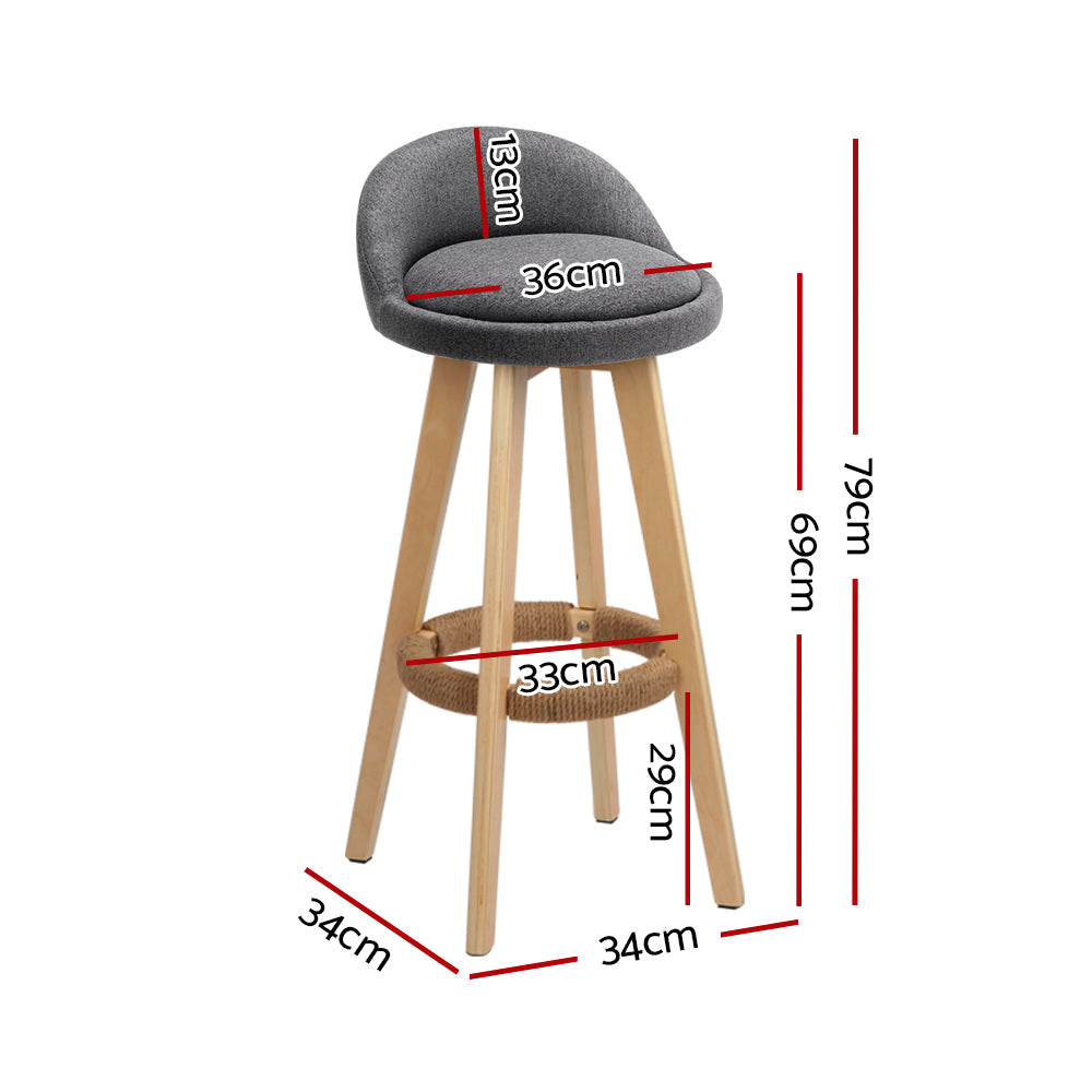 Artiss 4x Bar Stools Padded Linen Wooden Grey-Furniture > Bar Stools & Chairs > Table & Bar Stools-PEROZ Accessories