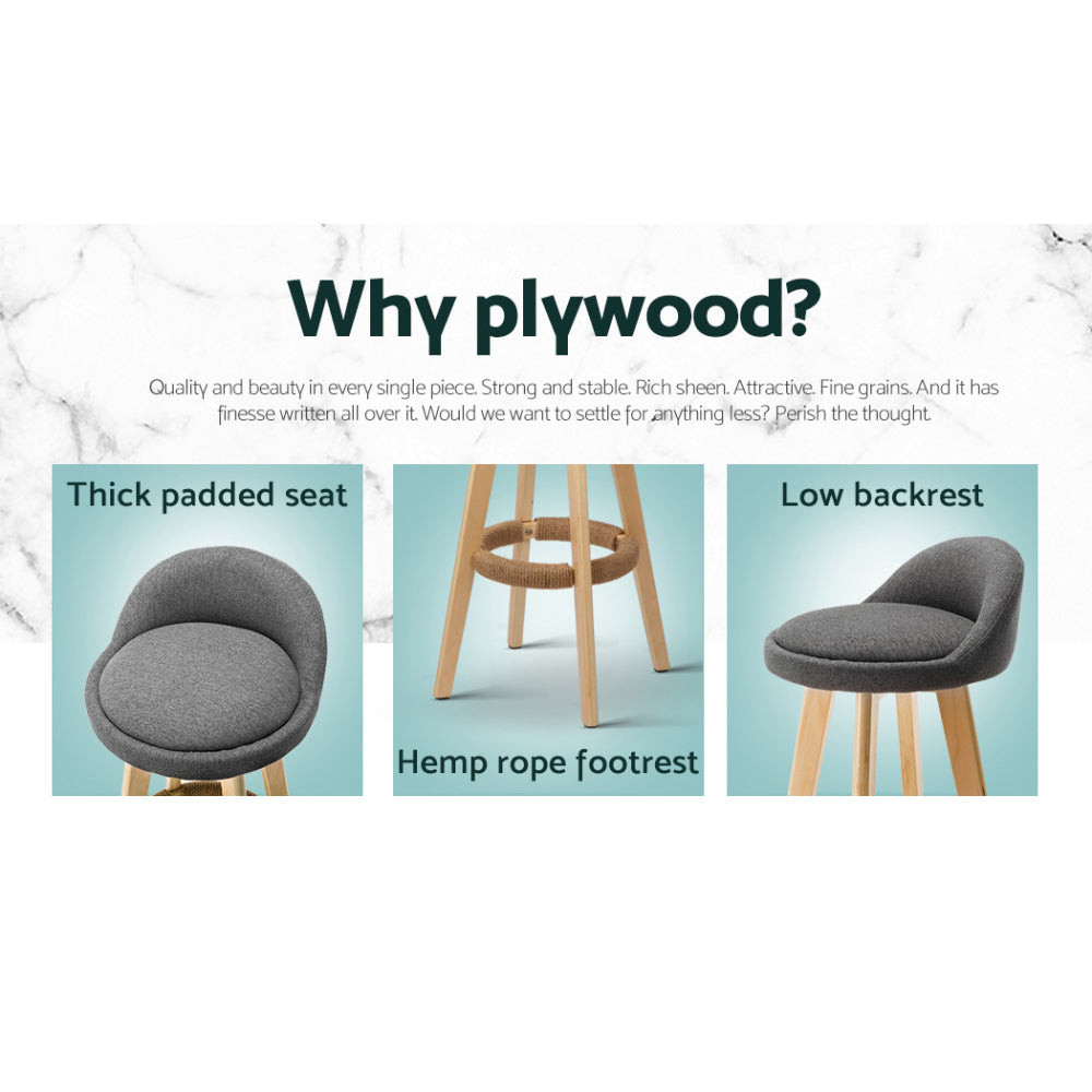 Artiss 4x Bar Stools Padded Linen Wooden Grey-Furniture > Bar Stools & Chairs > Table & Bar Stools-PEROZ Accessories