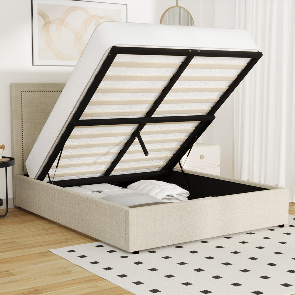 Oikiture Bed Frame Double Size Gas Lift Base Storage ADI-Bed Frame-PEROZ Accessories
