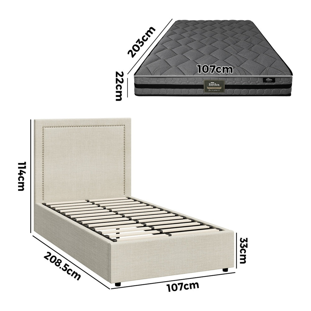 Oikiture Bed Frame With Mattress Set King Single Gas Lift Storage ADI-Bed Frame-PEROZ Accessories
