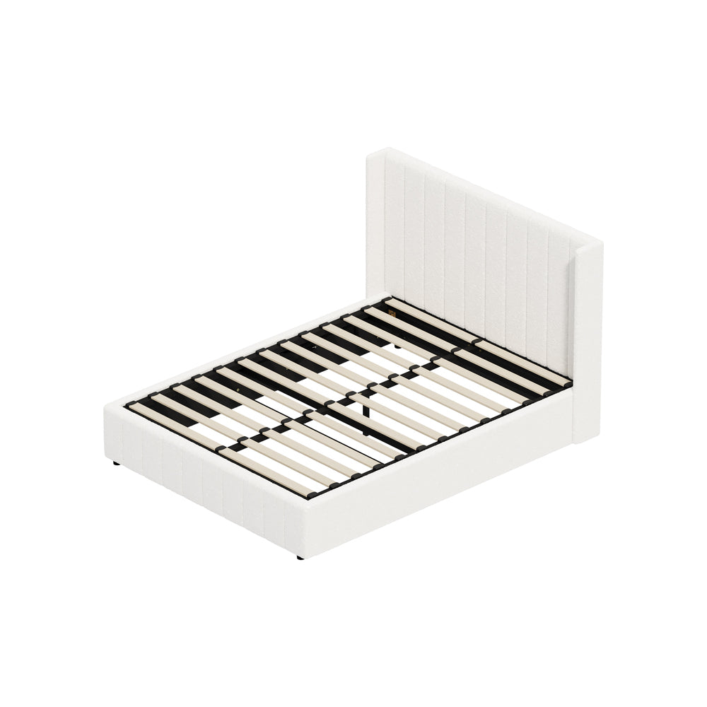 Oikiture Bed Frame Double Size Gas Lift Base Boucle Fabric White-Bed Frame-PEROZ Accessories