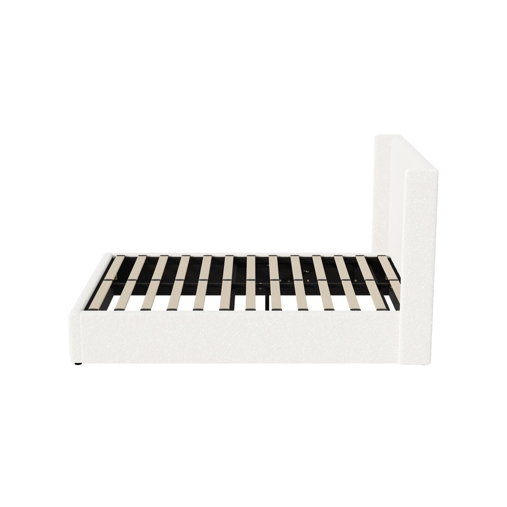 Oikiture Bed Frame Double Size Gas Lift Base Boucle Fabric White-Bed Frame-PEROZ Accessories