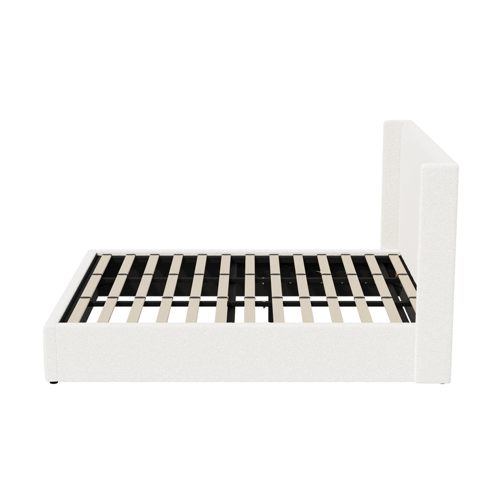 Oikiture Bed Frame King Size Gas Lift Base Boucle Fabric White-Bed Frame-PEROZ Accessories