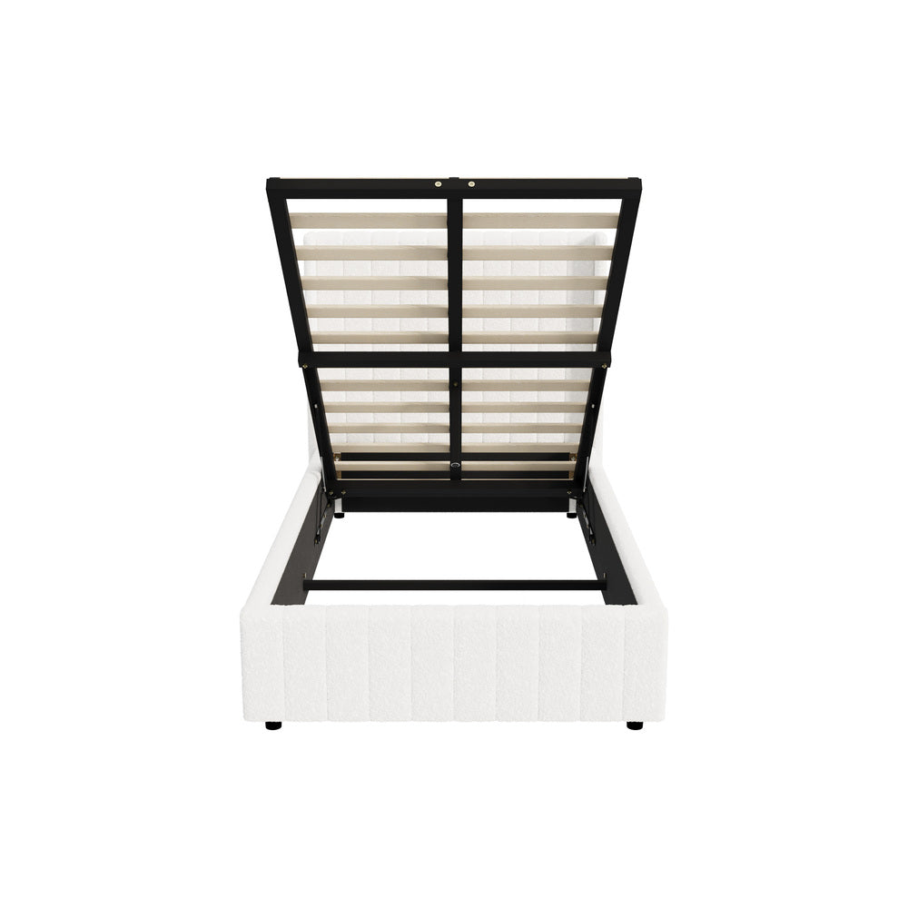 Oikiture Bed Frame King Single Gas Lift Base Boucle Fabric White-Bed Frame-PEROZ Accessories