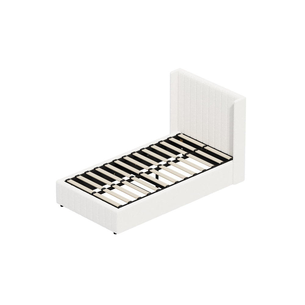 Oikiture Bed Frame King Single Gas Lift Base Boucle Fabric White-Bed Frame-PEROZ Accessories