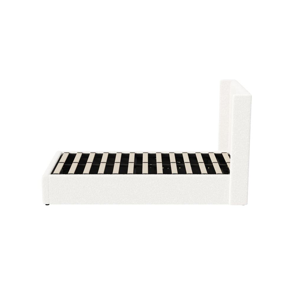 Oikiture Bed Frame King Single Gas Lift Base Boucle Fabric White-Bed Frame-PEROZ Accessories