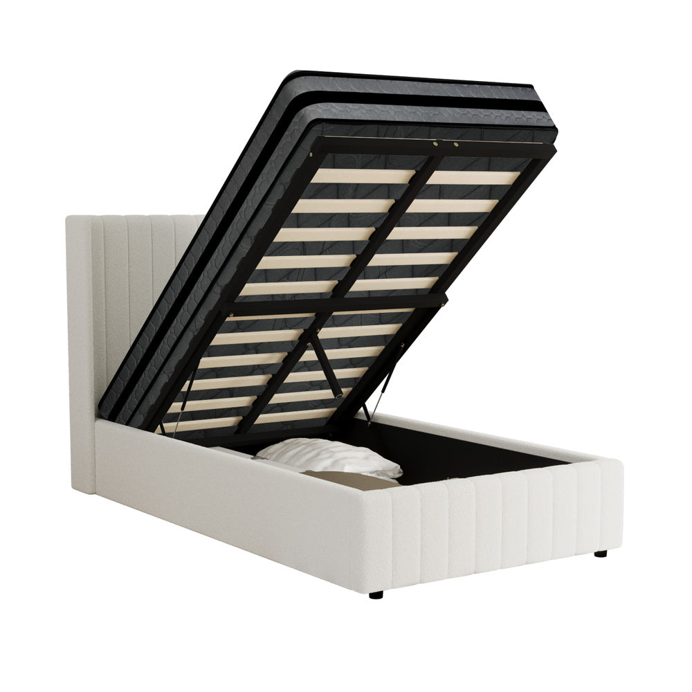 Oikiture Bed Frame with Mattress Set King Single Gas Lift Boucle BILY-Bed Frame-PEROZ Accessories