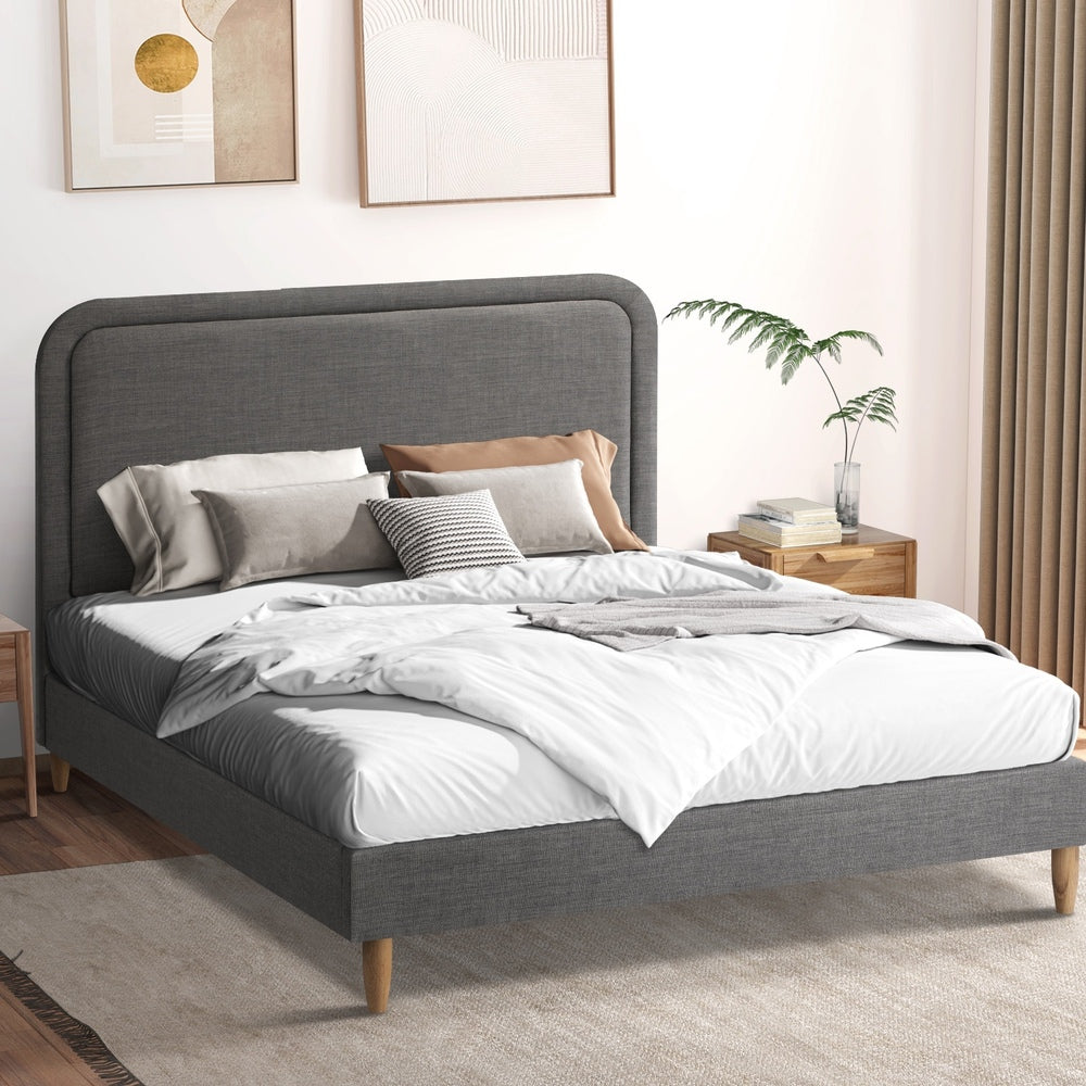 Oikiture Bed Frame Double Size Fabric Grey BOB-Bed Frame-PEROZ Accessories