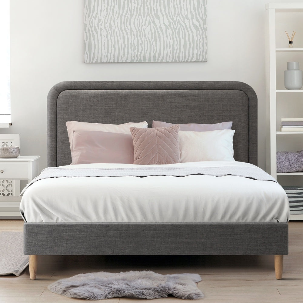 Oikiture Bed Frame Double Size Fabric Grey BOB-Bed Frame-PEROZ Accessories