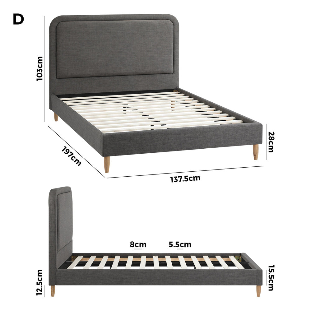 Oikiture Bed Frame Double Size Fabric Grey BOB-Bed Frame-PEROZ Accessories
