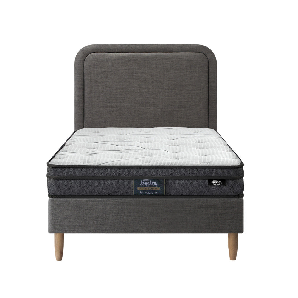 Oikiture Bed Frame Single Size Base with Bonnell Spring Mattress Grey-Bed Frame-PEROZ Accessories