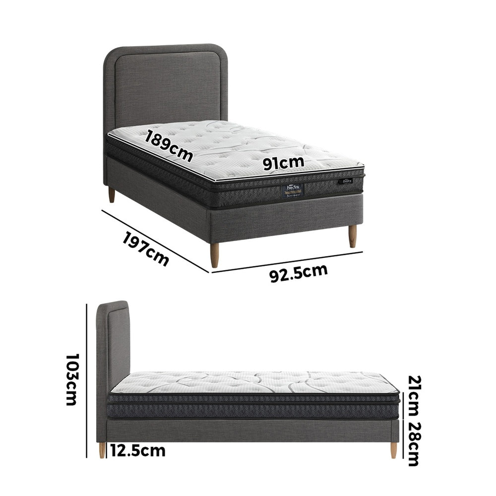 Oikiture Bed Frame Single Size Base with Bonnell Spring Mattress Grey-Bed Frame-PEROZ Accessories