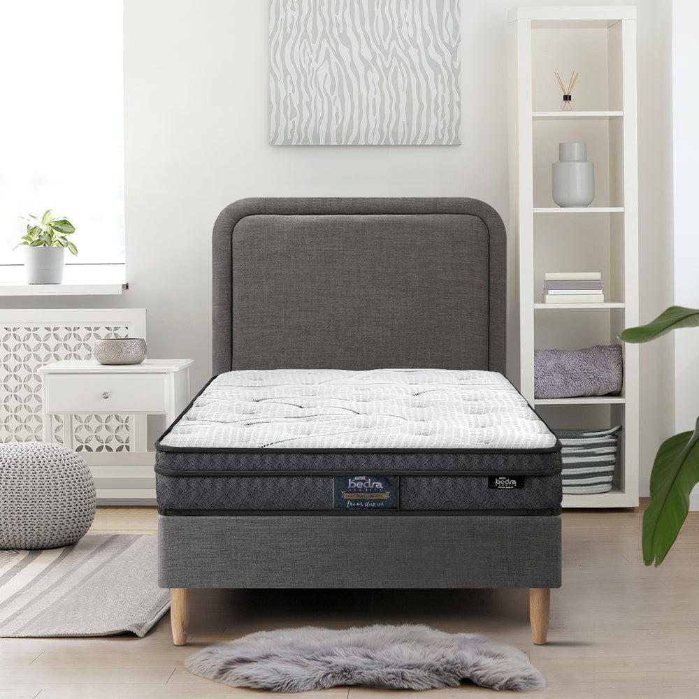 Oikiture Bed Frame Single Size Base with Bonnell Spring Mattress Grey-Bed Frame-PEROZ Accessories