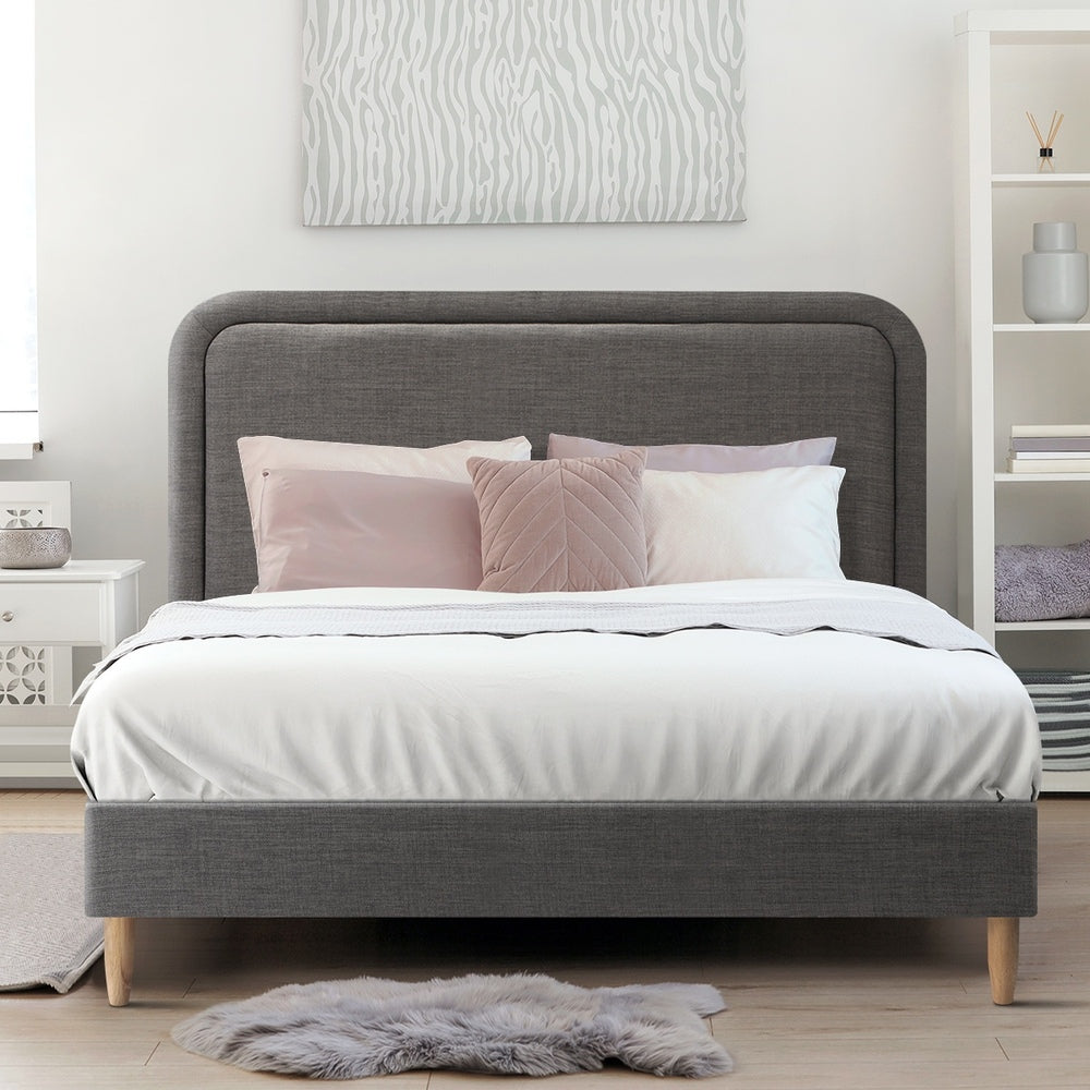 Oikiture Bed Frame Queen Size Fabric Grey BOB-Bed Frame-PEROZ Accessories