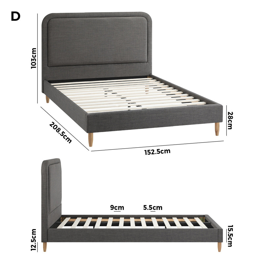 Oikiture Bed Frame Queen Size Fabric Grey BOB-Bed Frame-PEROZ Accessories