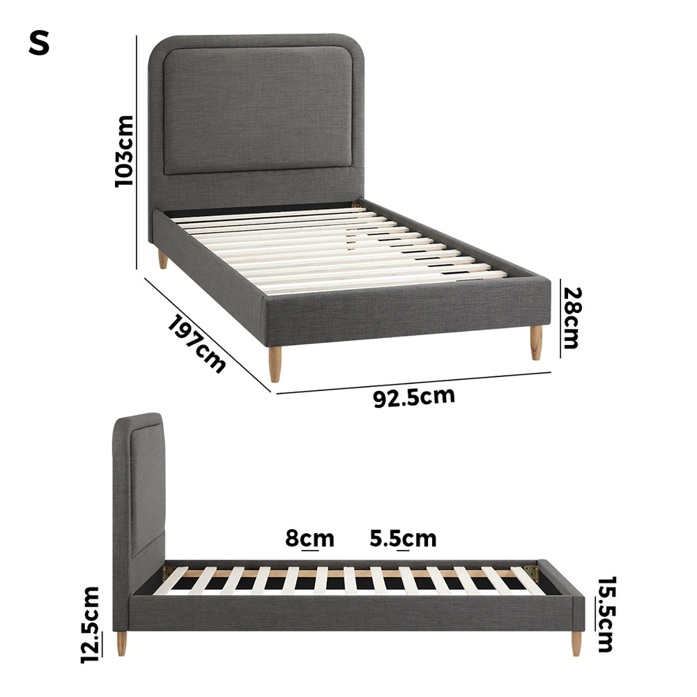 Oikiture Bed Frame Single Size Fabric Grey BOB-Bed Frame-PEROZ Accessories
