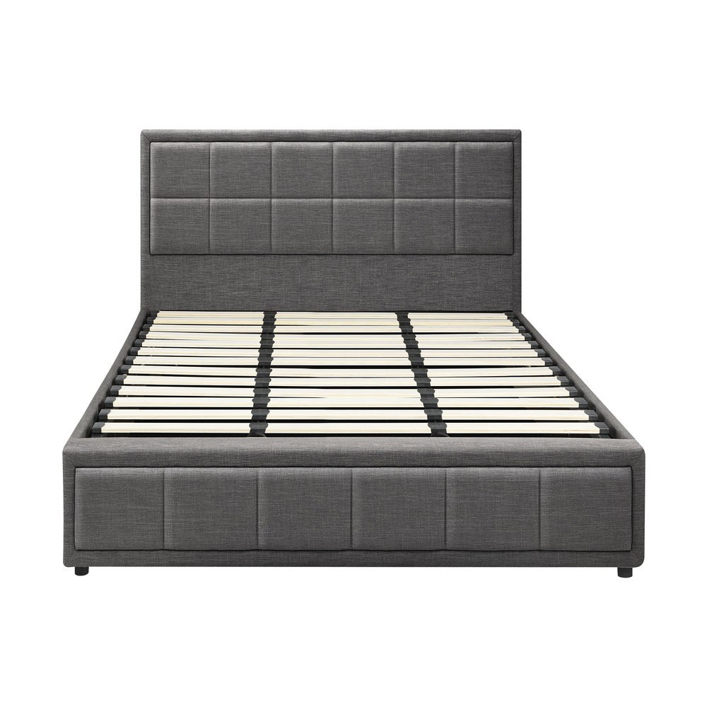 Oikiture Bed Frame King Size Gas Lift Storage Base Fabric Grey-Bed Frames-PEROZ Accessories