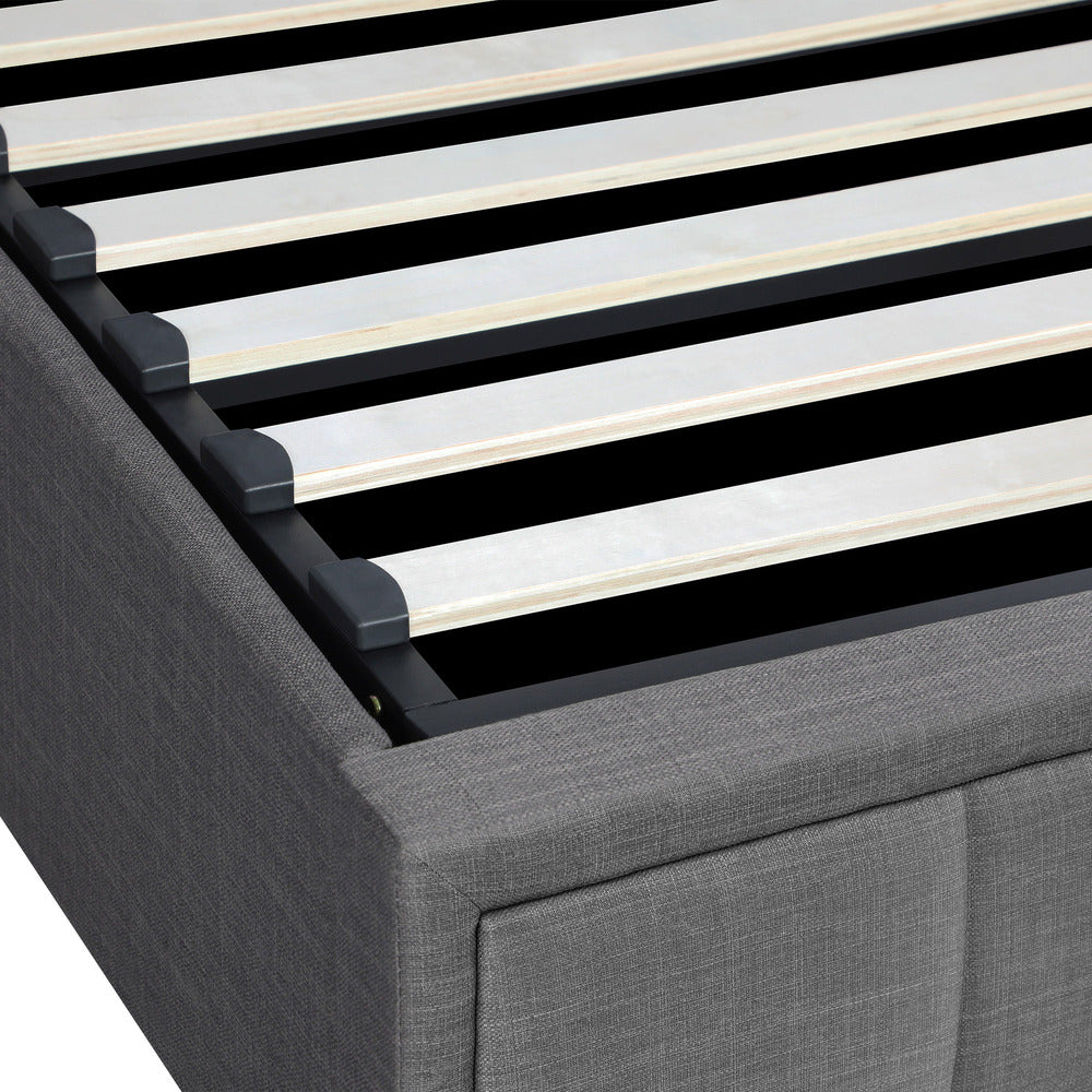 Oikiture Bed Frame King Size Gas Lift Storage Base Fabric Grey-Bed Frames-PEROZ Accessories
