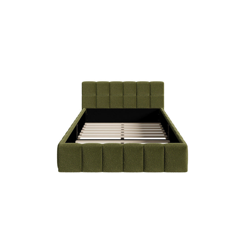 Oikiture Bed Frame King Single Size Tufted Headboard Green Boucle-Bed Frame-PEROZ Accessories