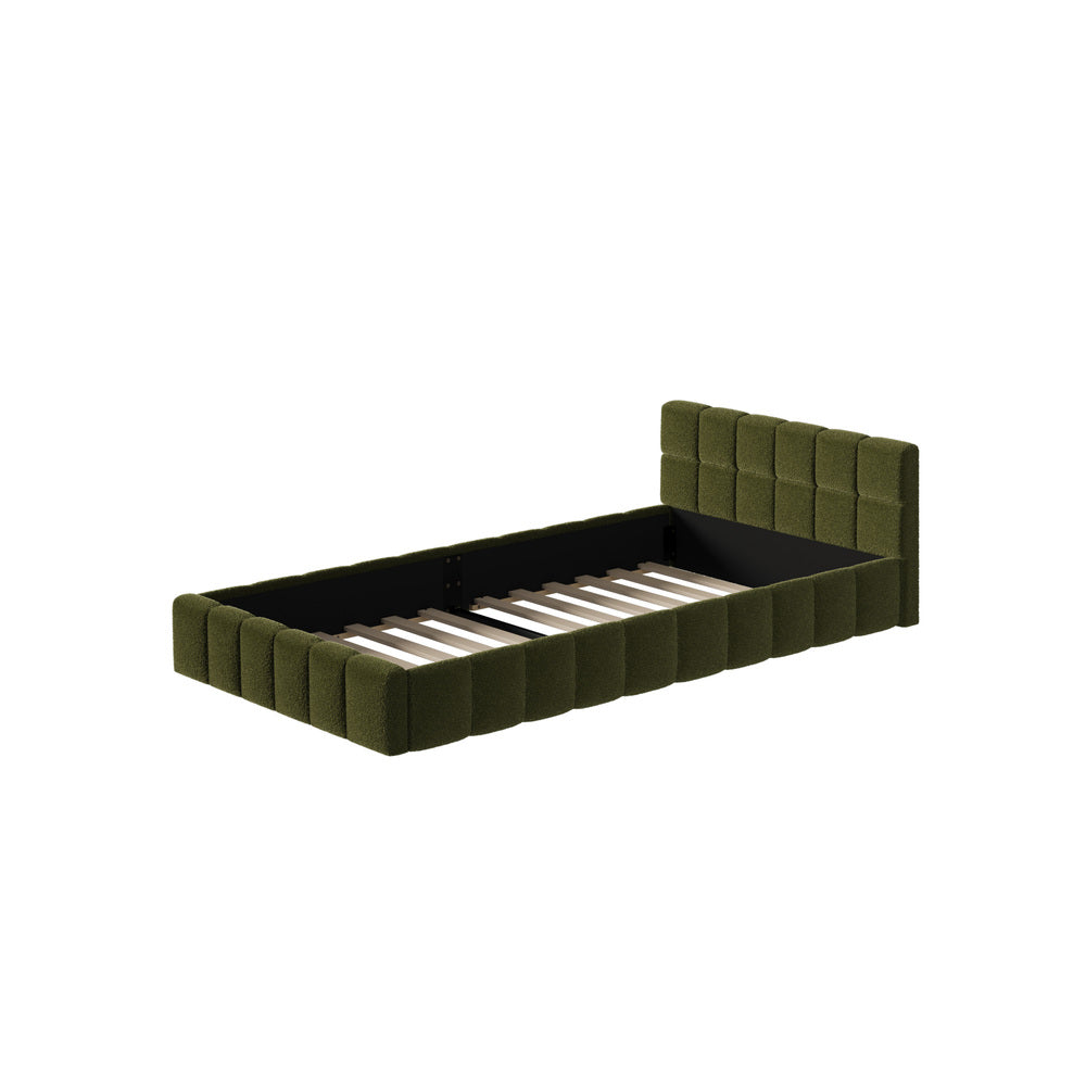 Oikiture Bed Frame King Single Size Tufted Headboard Green Boucle-Bed Frame-PEROZ Accessories
