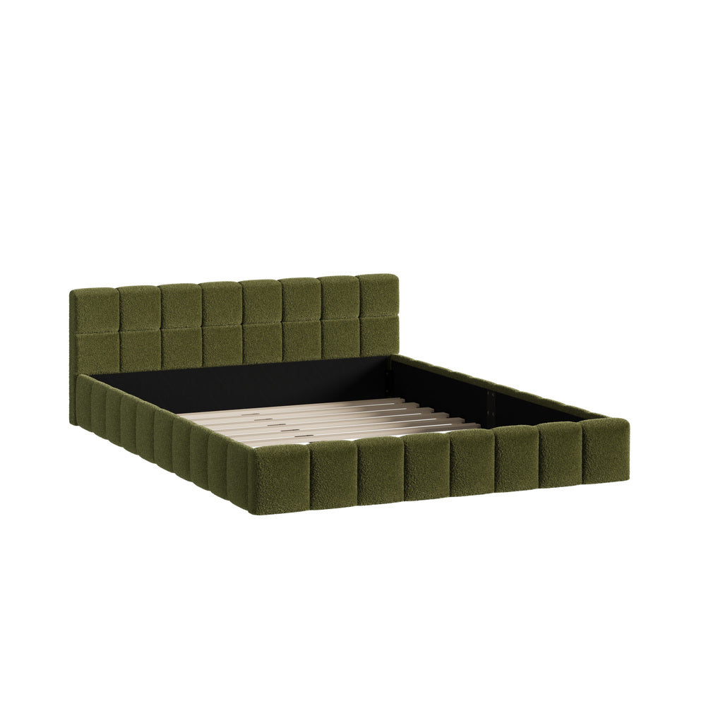 Oikiture Bed Frame Queen Size Tufted Headboard Green Boucle-Bed Frame-PEROZ Accessories