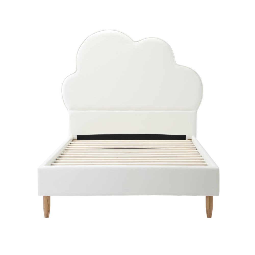 Oikiture Bed Frame Single Size Kids Bed Frame White Leather-Bed Frame-PEROZ Accessories