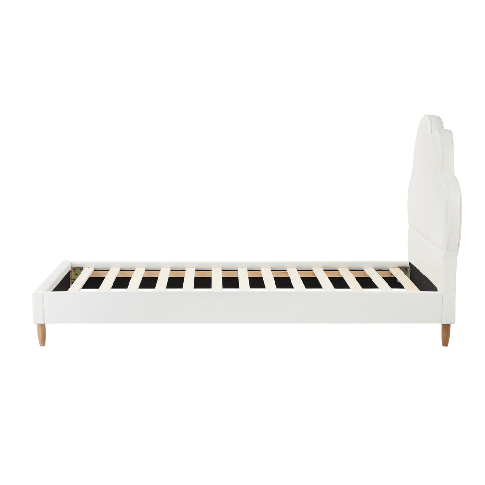 Oikiture Bed Frame Single Size Kids Bed Frame White Leather-Bed Frame-PEROZ Accessories