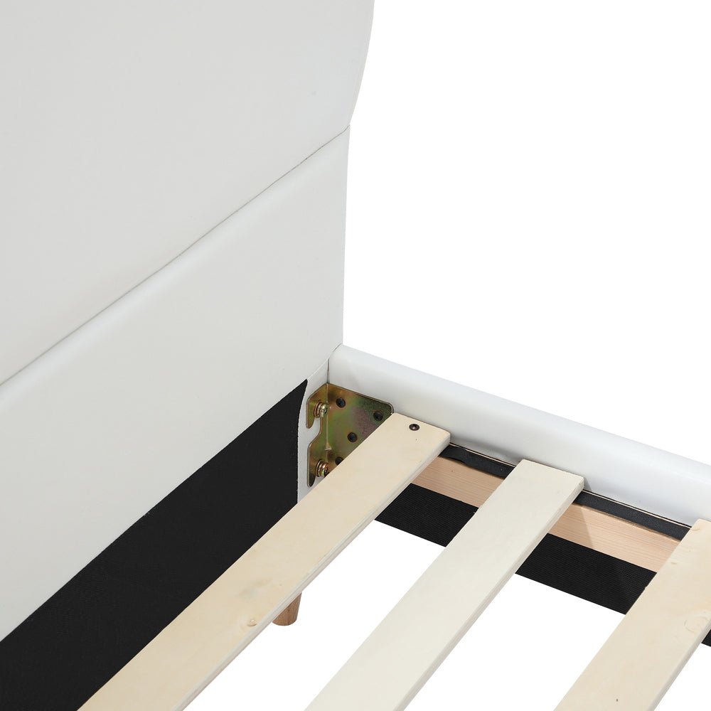Oikiture Bed Frame Single Size Kids Bed Frame White Leather-Bed Frame-PEROZ Accessories
