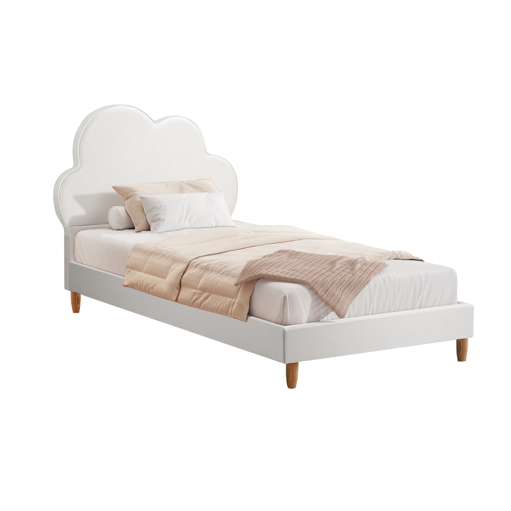 Oikiture Bed Frame Single Size Kids Bed Frame White Leather-Bed Frame-PEROZ Accessories