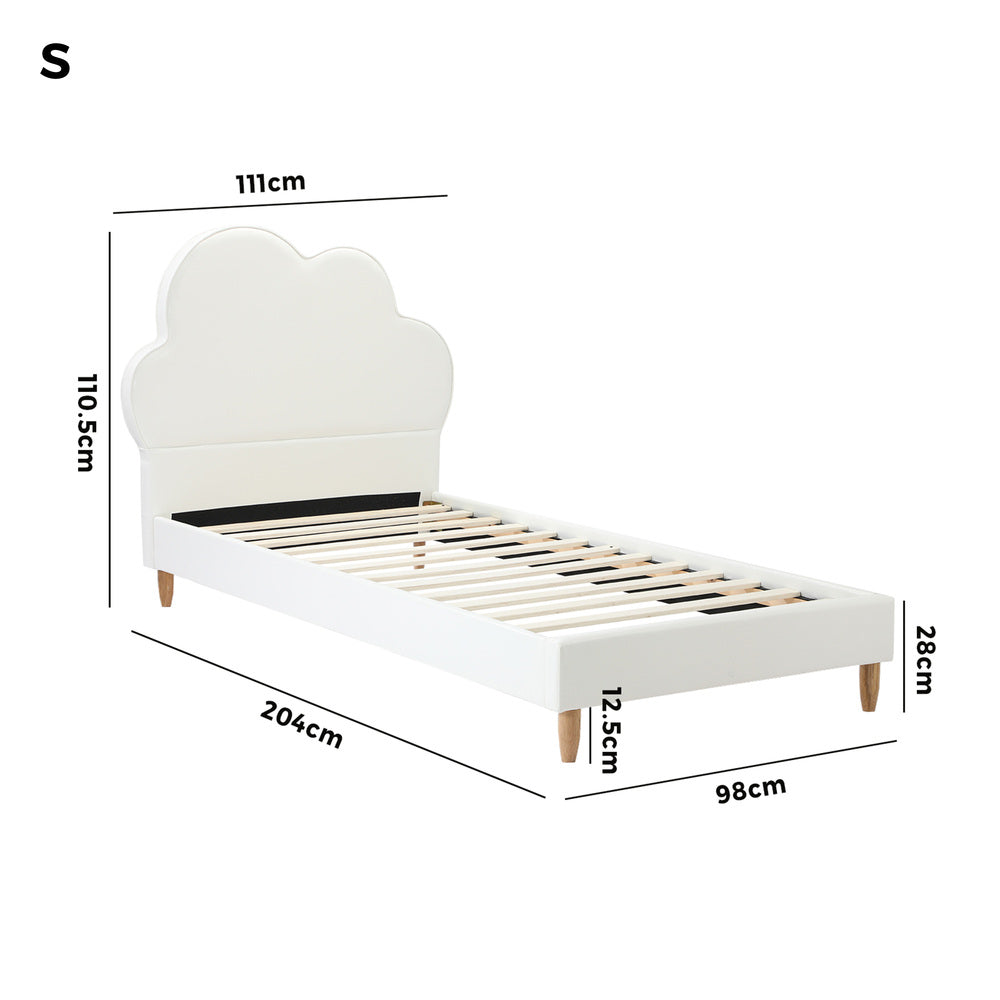 Oikiture Bed Frame Single Size Kids Bed Frame White Leather-Bed Frame-PEROZ Accessories