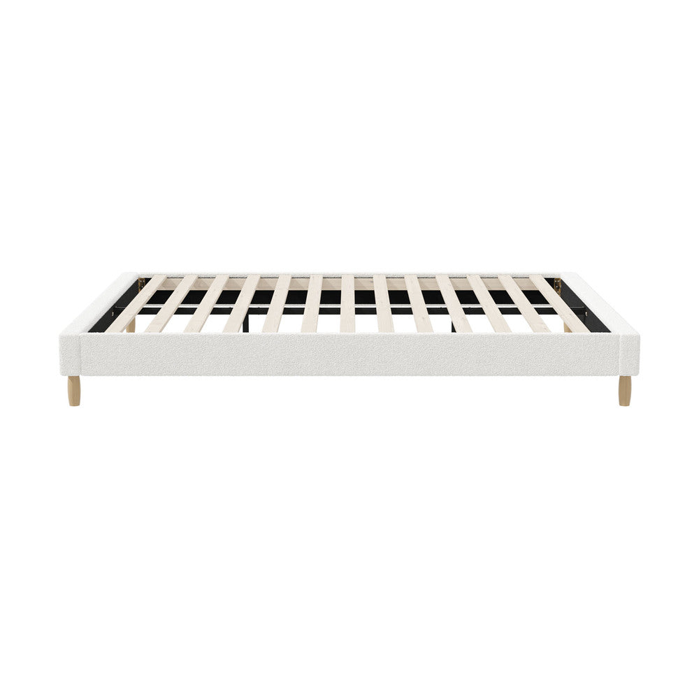 Oikiture Bed Frame Double Size Bed Base White Boucle-Bed Frame-PEROZ Accessories