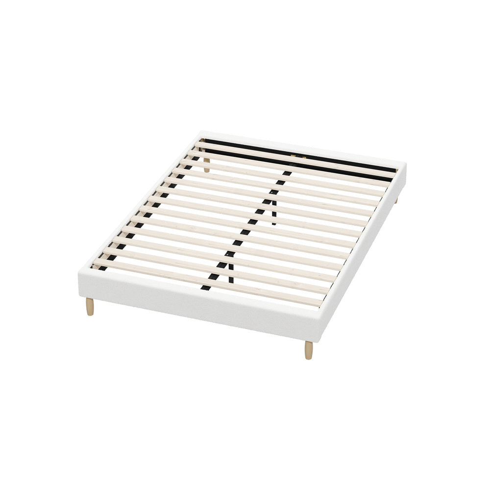 Oikiture Bed Frame Double Size Bed Base White Boucle-Bed Frame-PEROZ Accessories